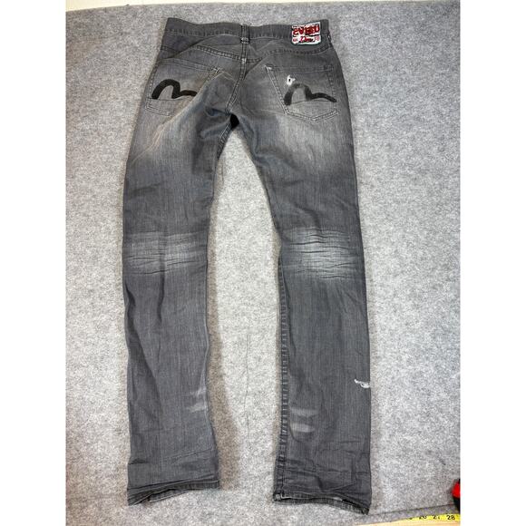 Vintage Y2K Evisu Straight Jeans Mens 34 Gray Denim Faded Hip Hop Baggy Relaxed - Picture 3 of 7